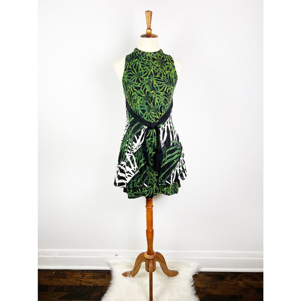 Proenza Schouler silk tropical printed vneck dress green blue Size 4